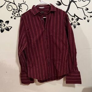 Express Men's Burgundy Striped Button Down Shirt